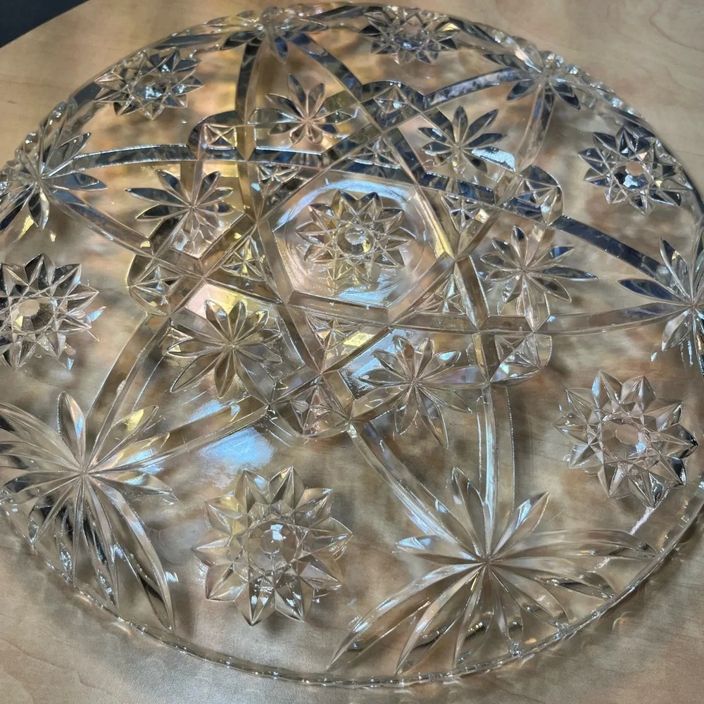 VTG Early American Prescut CRYSTAL Anchor Hocking 13”  MCM Platter Serving Tray
